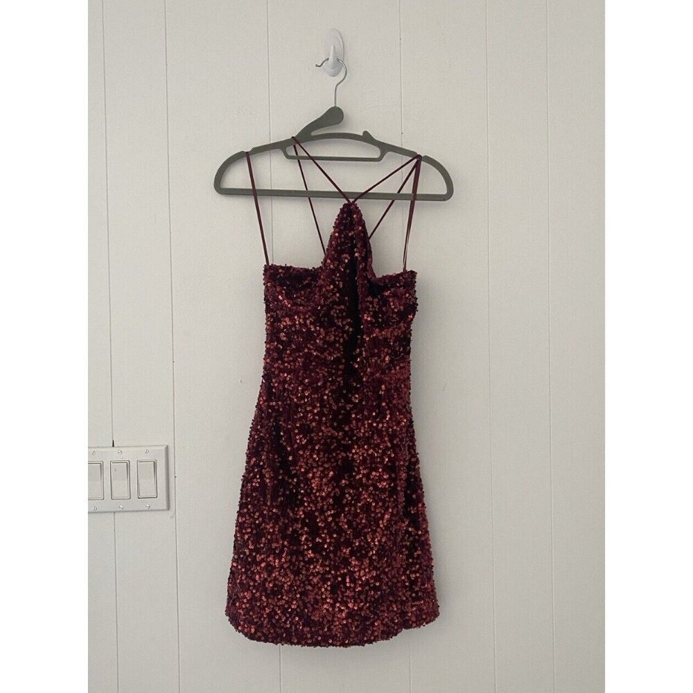 The Vintage Shop Wine Colored Sequin Halter Shirt Dress Size Large New